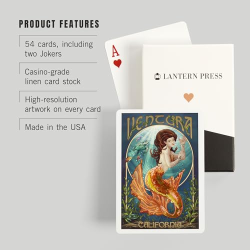 Lantern Press Naipes Poker Ventura California Sirena 52 cartas miniatura 3