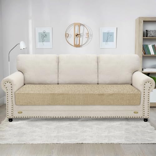 MAXIJIN Waterproof Sofa Seat Cushion Cover Jacquard Fabric Sofa Seat Cover Non-Slip Couch Seat Slipcover Protector with Elastic Bottom (Khaki - Image 2