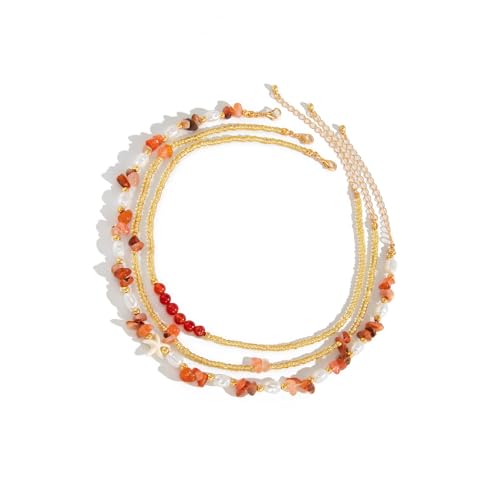 Tsophreniq Gargantillas apilables artísticas con perlas de cristal coloridas y cadena ajustable para uso diario o evento especial, elegante cadena apilable para fiestas