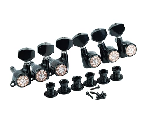 Guyker 6Pcs Guitar Locking Tuners (3L + 3R Handed) - 1:18 Ratio Lock String Tuning Key Pegs Machine Heads with Hexagonal Handle Replacement for LP SG Style Electric, Folk or Acoustic Guitars- Black