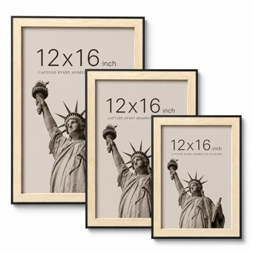 Image of AbhiKalpya Art Studio A3 Photo Frame 12x16 inch Premium Beige Frame with Brown Border with Acrylic Front Wall Hanging Frame for Artwork, Posters, Paintings & Photos (Set of 3)