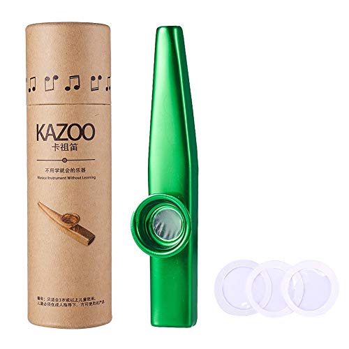 WANDIC Kazoo Flute with 3 Pcs Kazoo Flute Diaphragms, Green Alloy Kazoo Flute Musical Instruments, Good Companion for Guitar, Ukulele and Violin