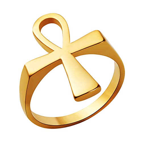 HZMAN Stainless Steel Polished Fashion Egyptian Jewelry Ankh Cross Ring for Men Women with Gift Bag4