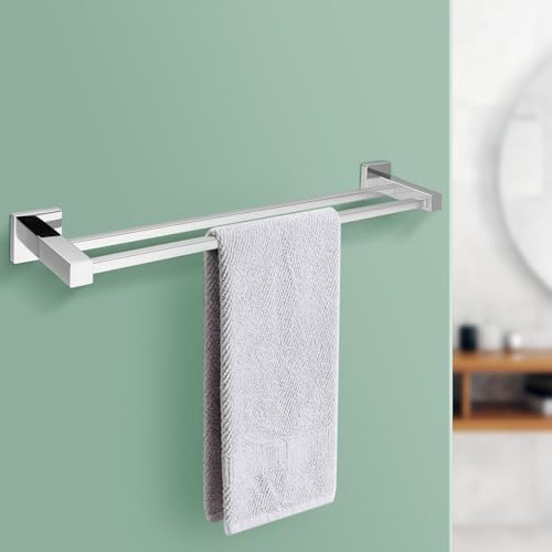 ACA International 600mm Stainless Steel Bathroom Square Double Towel Rail Bar Towel Rack Holder Rustproof Rod Polished Finish (Chrome)