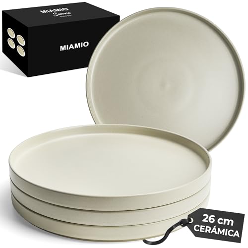 MIAMIO – 21 cm, Juego de platos para 4/Juegos de Vajilla para 4 Personas, Gres Mate Beige, Lavavajillas y Apto para Microondas – Colección Sierra