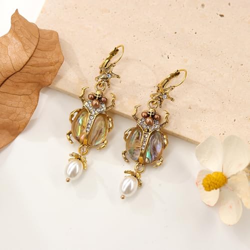 Vintage Beetle Scarab Bug Dangle Earrings for Women, Imitation Pearl Insect Drop Dangle Earrings Renaissance Victorian Style Jewelry Earrings Egyptian Earrings for Party Gifts2