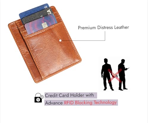 BLACK HOOF Premium Distress Leather Credit Card Holder For Men & Women - RFID Blocking - DISTRESS TAN3