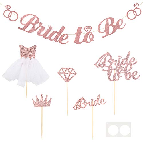 AirSMall Bride to Be Banner para Fiestas de Despedida de Soltera 5PCS Bride to Be Cupcake Topper para Despedidas de Soltera, Regalos y Favores de Despedida de Soltera, Bodas, Noche de Chicas