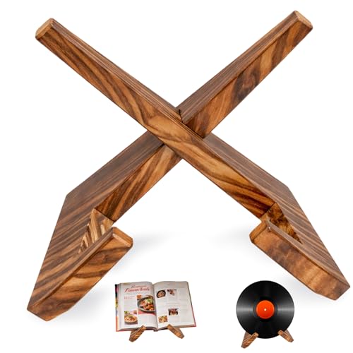 Tacitmeet Cookbook Stand for Kitchen Counter Wooden Recipe Book Stand Hands-Free Cook Book Stand for Cooking Baking & Reading Rustic Farmhouse Style Display Stand