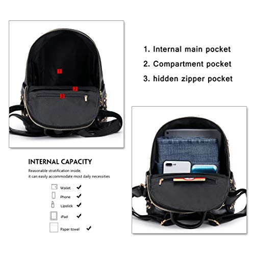 Mochila pequeña para mujer de PU cuero negro miniatura 5