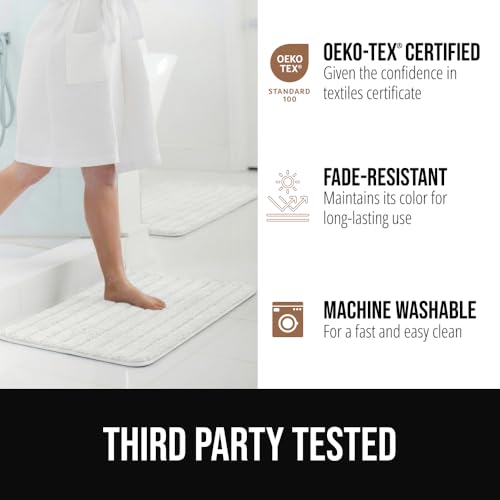 GORILLA GRIP Textured Backing Bathroom Rugs, Soft Memory Foam Absorbent Striped Bath Mats, Machine Washable & Fade Resistant, Bathmat Accessories for Floor, Home Decor Shower Essentials, White 30x18 by GORILLA GRIP - Image 5
