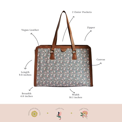 TEAL-BY-CHUMBAK-Womens-Office-Tote-Bag-Stylish-Tote-for-135-inch-Laptop-Professional-Printed-Canvas-Tote-Bag