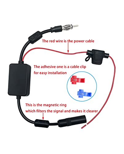 Vecys FM/AM DAB DAB+ Car Antenna Signal Amplifier Booster DIN Female to DIN Male Adapter 12V Digital Radio Antenna Splitter Antenna Amplifier with Magnetic Ring for Audio Stereo Digital Car Radio - Image 3
