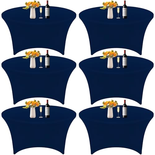 6Pcs 6FT Navy Blue Round Spandex Tablecloth 72 inch Stretchable Table Cover Tight Fit Stretch Tablecover Wrinkle Resistant Washable Table Cloth for Weddings Birthday Banquets Parties Festival