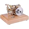 Engine Model Kit, Mini 4-Stroke Metal Engine Model with Wooden Base, Educational Physics Experiment STEM Toys for Adults Gifts