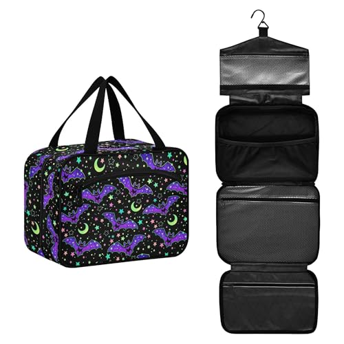 Mnsruu Hanging Toiletry Bags for Women Travel, Gothic Magic Galaxy Bat Toiletry Organizer Portable Travel Toiletry Bags Clear Wash Bags Makeup Bag Cosmetic Bag