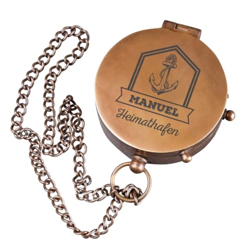 polar-effekt Kompass aus Metall Bronze mit personalisierter Gravur - Geschenk-Idee für Frauen und Männer - Navigation zum Wandern, Jagen und Segeln