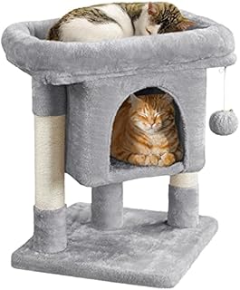 Costoffs 2 Levels Cat Tree Stand Cat Tower Activity Centre Kitten Play House with Plush Perches Scratching Posts, 59cm Light Grey