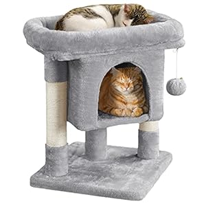 Yaheetech 23.5in Cat Tree Tower, Cat Condo with Sisal-Covered Scratching Posts, Cat House Activity Center Furniture for Kittens, Cats and Pets – Light Gray