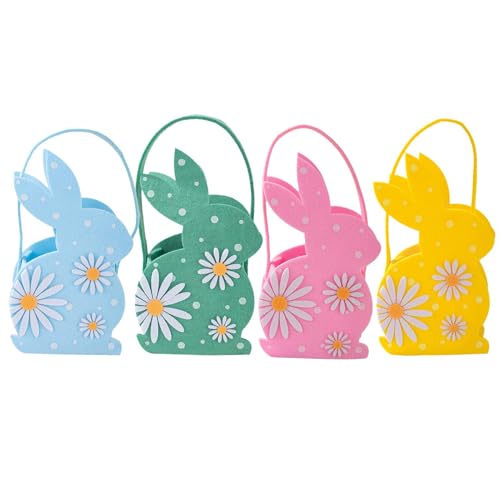 Cesta de conejo de Pascua, cestas de Pascua de fieltro | 4x niños niñas caza de huevos de Pascua de Pascua,escenas tradicionales accesorios interiores exteriores de caza coloridas decoración para cho