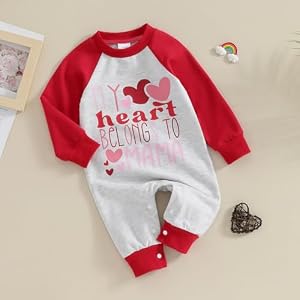 Dcohmch Baby Boy Girl Valentine s Day Outfits My Heart Belongs to Mama Printed Jumpsuit Onesie Newborn Spring Clothes