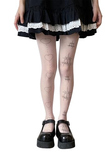 Image of Erinaco Women's Flower Pattern Sheer Footed Pantyhose Control Top Tights Stockings with Reinforced Toes