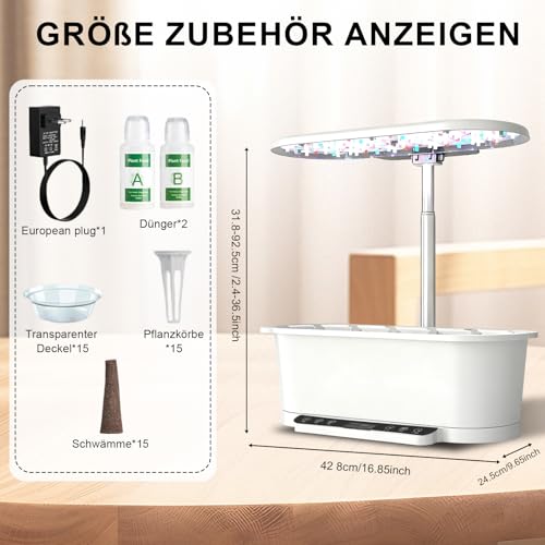 Zertylre Kit de culture hydroponique Wi-Fi et application - 15 trous de plantation - Système d'éclairage LED de 36 W et écran LCD - Réservoir d'eau de 6 litres - Hauteur réglable - Femme – vue 2