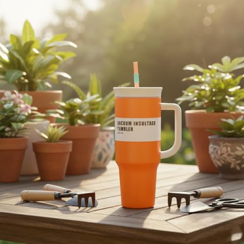 Image of HomeCloud 1200ml Insulated Coffee Tumbler with Lid - Double Wall Travel Mug for Hot & Cold Drinks, Leak-Proof, Durable, Portable, Stylish Stainless Steel Design (Orange)