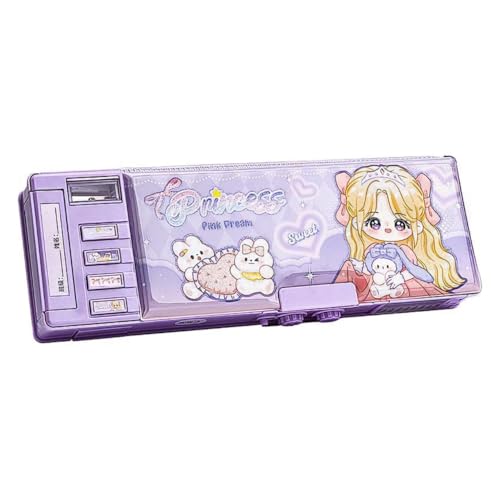 Image of Multifunctional Geometry Lock Pencil Box for Kids, Students, Boys & Girls, Magnetic & Passworld Lock Compass Box, Princess Purple Theme School Return Gifts