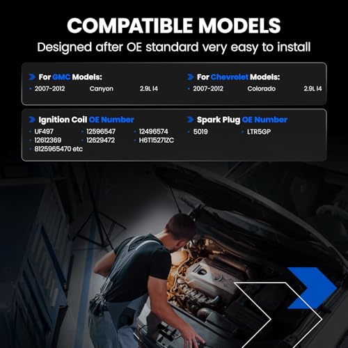 Image of 4-Pack UF497 Ignition Coils & 5019 Spark Plugs Kit Compatible with Chevrolet Colorado 2007-2012, Compatible with GMC Canyon 2007-2012, 2.9L L4 - Replaces 12612369 12629472 & more