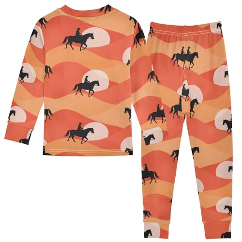Pajama Sets Long Sleeve Horse Riders Waves Background Soft Comfy Sleepwear 2 Piece PJS 3-8T3