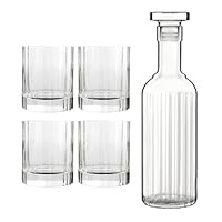 Luigi Bormioli 11424/01 Bach Spirit Set, 1 Durable Liquor Carafe, 4 Lead Free Crystal tumblers, Italian Whisky Accessories with Glass Stopper (Colour: Clear), Quantity: 1 Set, 5 Pieces