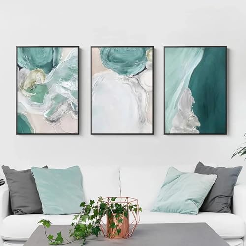 Toile art abstrait vague verte avec cadre premium de salon