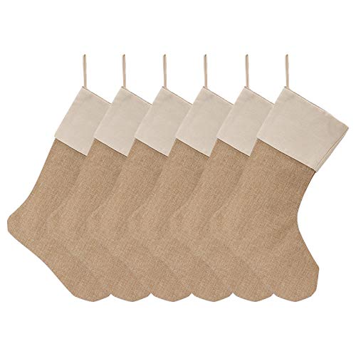 KOMIWOO 6 PCS Burlap Christmas Stockings Set 18-Inch for Christmas Decorations or DIY Craft