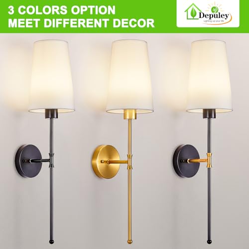 Image of Depuley Battery Operated Wall Sconce: 27 inch Set of 2 Wireless Wall Lights with Remote for Bedroom - Rechargeable 15 Colors Gold Wall Lamp for Living Room Hallway Decor