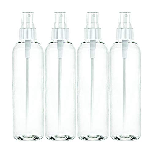 MoYo Natural Labs 4 oz Spray Bottles Fine Mist Empty Travel Containers, BPA Free PET Plastic for Essential Oils and Liquids/Cosmetics (Neck 20-410) (Pack of 4, Clear)