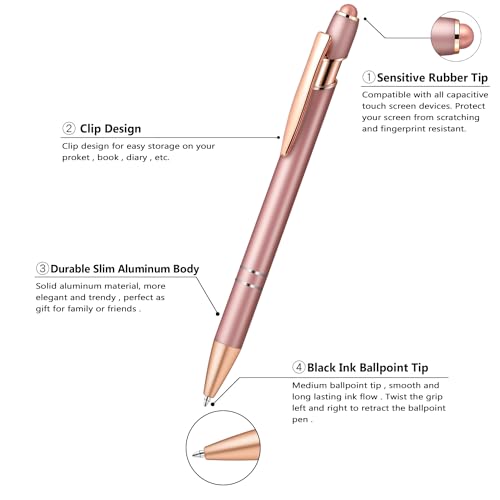 Aozora 9 Pack Ballpoint Pens Smooth Writing 2-in-1 Stylus Retractable Ballpoint Pen with Stylus tip, Office Decor Metal Stylus Pen for Touch Screens, 1.0 mm Black Ink (Assorted)