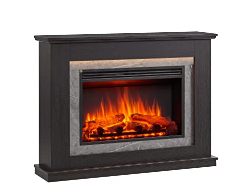 CrownFlame Alexios - Chimenea eléctrica con calefacción 1000/2000 W, efecto de llama 3D realista, iluminación LED, mando a distancia, temporizador, termostato, marrón oscuro Cover