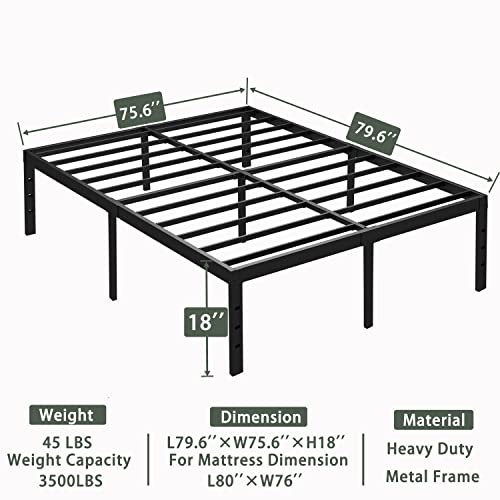 Goltriever King Platform Bed, 18 Inch High Heavy Duty Metal Frame, 4000Lbs Non-Slip Steel Slats Support Bed Frame With Storage, No Box Spring Needed, Easy Assembly, Black #TOP1