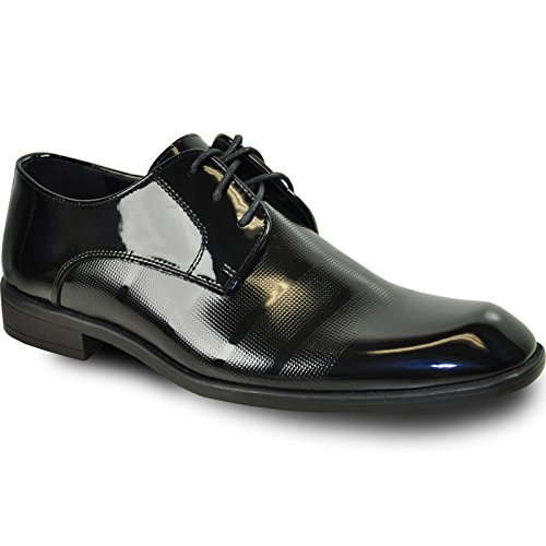 VANGELO Men Dress Shoe Rockefeller Oxford Formal Tuxedo Black Patent (10.5 E(W) US)