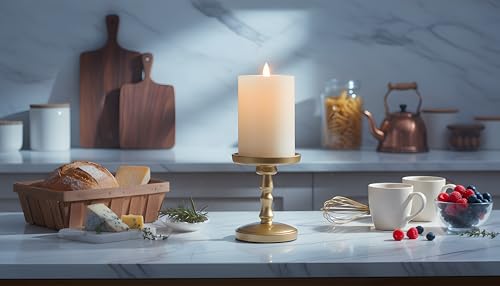 Image of Flameless Pillar Candles Flickering with Remote Timer, Battery Operated LED Candles Up to 400 Hours, 3D Moving Flame Real Wax Candles, D4 x H6, Remote Included (Ivory, 4inx6in)