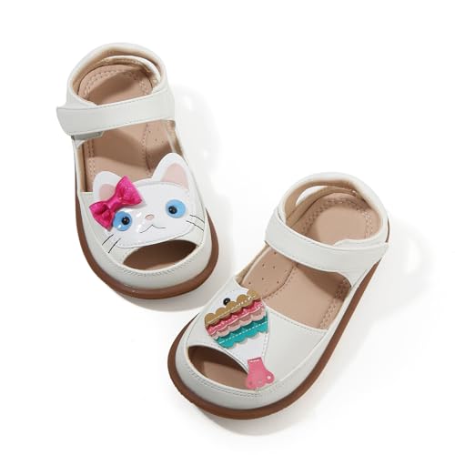 Toddler Girl Sandals with Flower, ‌Breathable Leather kids Closed Toe Sandals, Soft Rubber Non-Slip Summer Shoes for Little Girls 2-7 Years