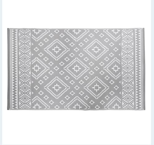 PaMeer White & Grey Outdoor Rug Polypropylene Patio Rugs Picnic Mat Mats for Living Room Easy Clean & Anti Slip Outdoor Rugs For Garden Lightweight Summer Area Runner Waterproof 120 x 180 cm