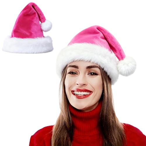Zhzrche Santa Hat for Adults Christmas Hat Xmas Holiday Hats Comfort Velvet for New Year Festive Party Supplies (Rose)