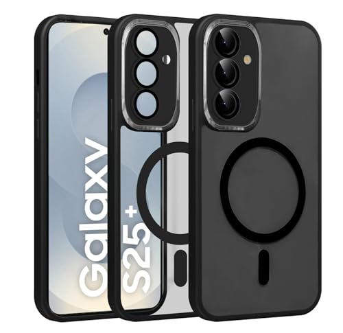 Image of VONZEE PC,TPU Magnetic for Samsung S25 Plus 5g Case,Upgraded Full Camera Protection,Compatible with Magsafe,Drop Protection,Clear Transparent Back Bumper for Samsung S25 Plus 5G(Black)