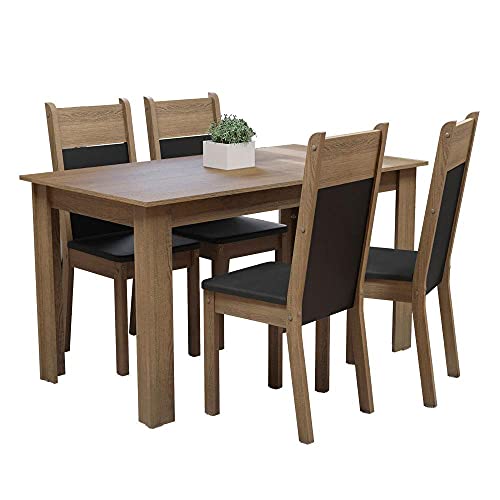 Conjunto Sala de Jantar Madesa Cali Mesa Tampo de Madeira com 4 Cadeiras - Rustic/preto/sint Preto