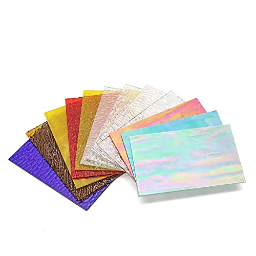 Lanyani 12 Sheets Iridescent Stained Glass Sheets, Cathedral Art Glass Packs For Mosaic Work Craft, Assorted Clear+Opaque+Colored Transparent #TOP6