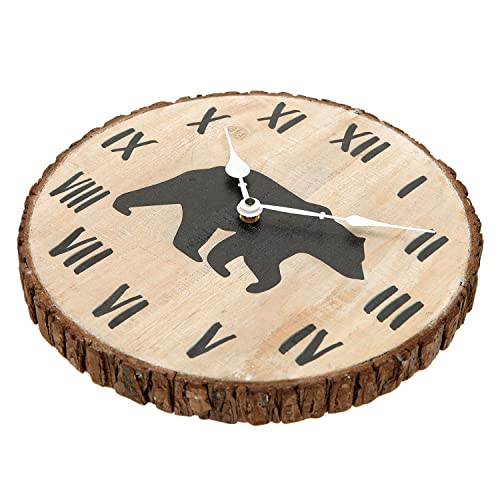 Nikky Home 12" Cabin Wall Clock Wood Bear Farmhouse Clock Battery Operated Silent Non-Ticking Rustic Fir Bark Wooden Clock Decor Home Decorative For Kitchen, Living Room, Bedroom, Office #TOP4