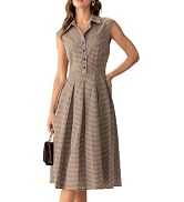 RIHOAS Women's Plaid Dress Sleeveless Button Up A Line Work Office Dress | Gingham,Pleated,Collar...