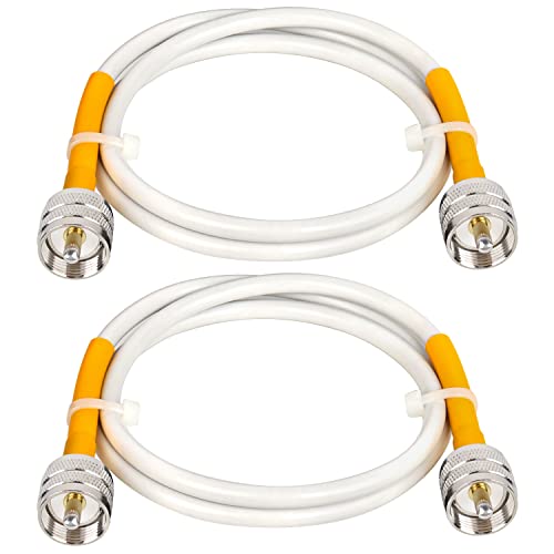 MOOKEERF RG8x Jumper Cable 3ft, 2 Pack CB Coax 50 Ohm, UHF PL259 Male to Male Low Loss Antenna Cable, White Marine for CB Radio, Ham Radio, Analyzer, Dummy Load and SWR Meter